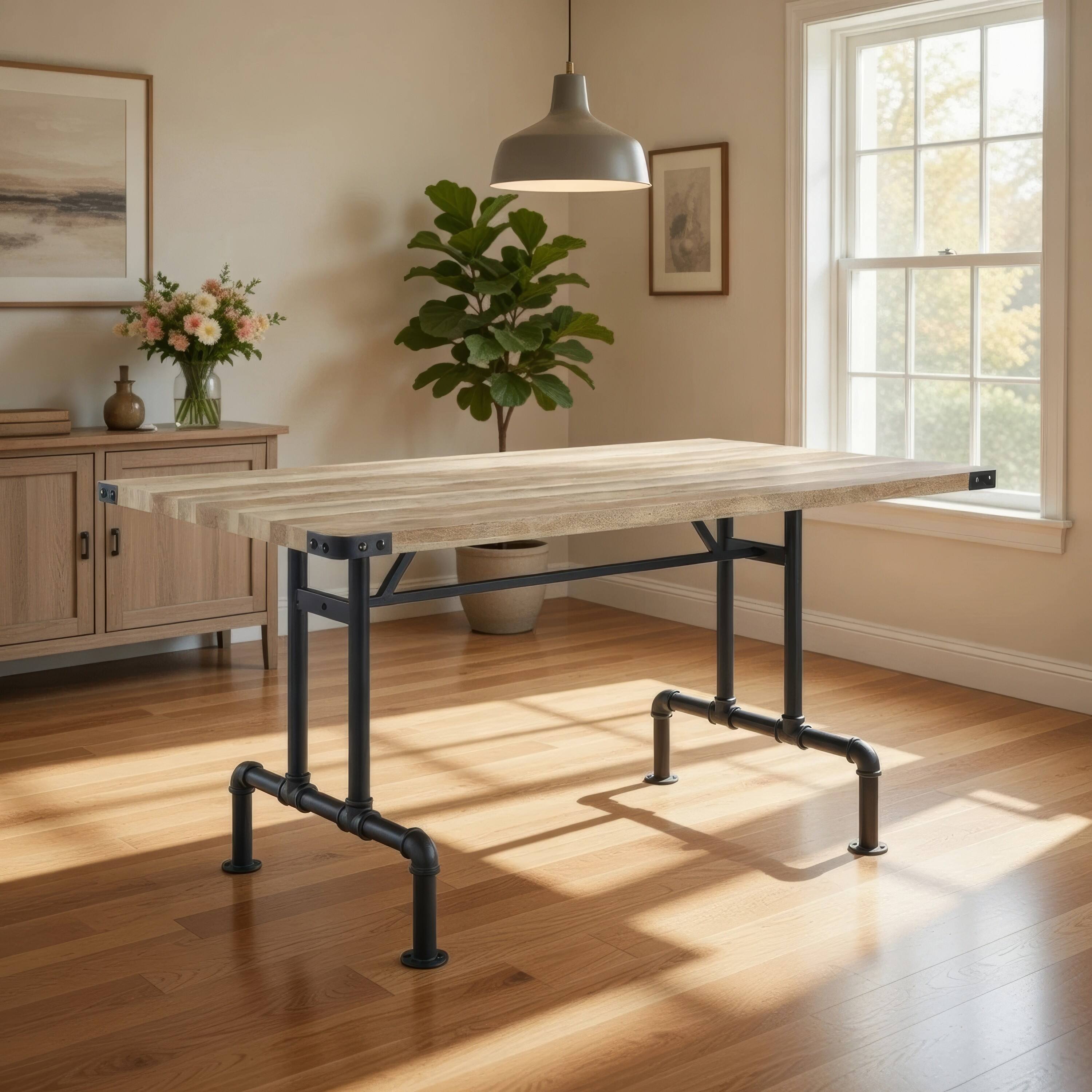 Alt View 8. Manhattan Lane - Ada 64 Inch Solid Wood Dining Table, Metal Frame, Rectangular - Brown.