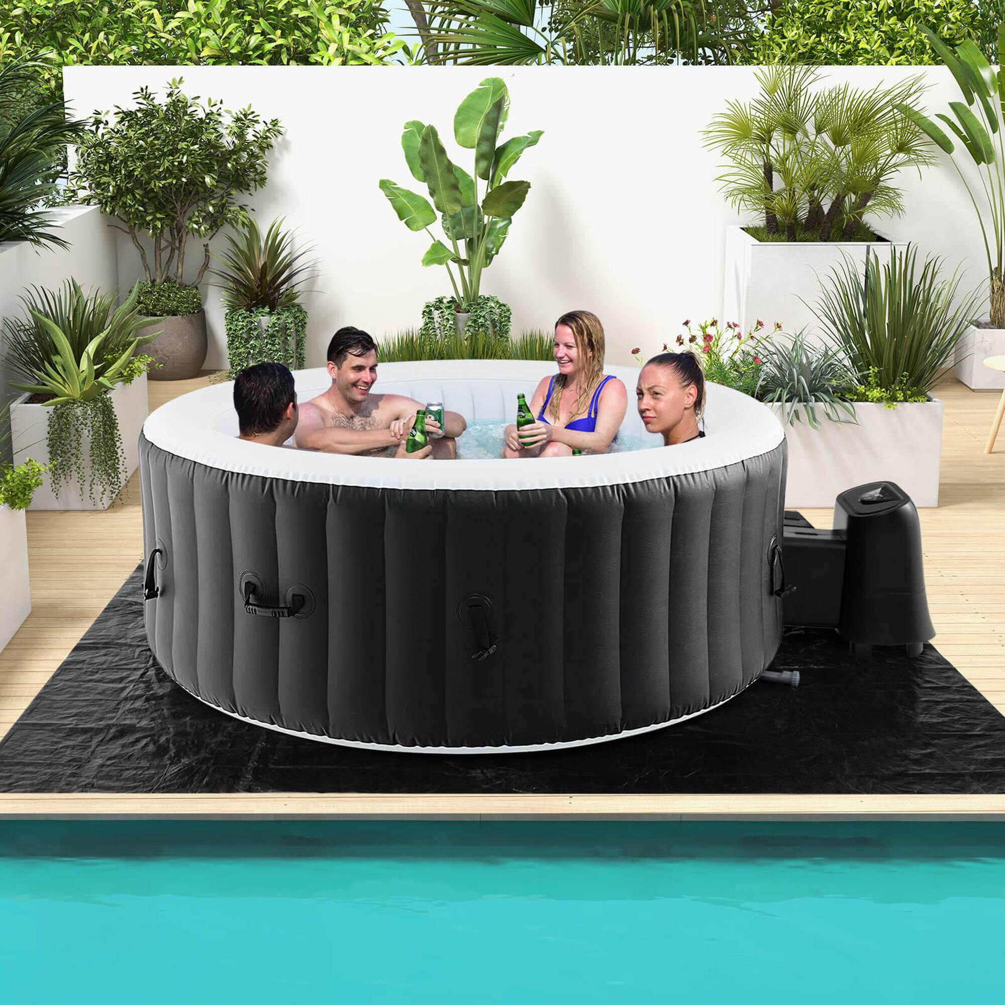 Alt View 3. Costway - Costway 80" Round SPA Pool Inflatable Hot Tub with 130 Air Jets Electric Heater Pump - Black + White.