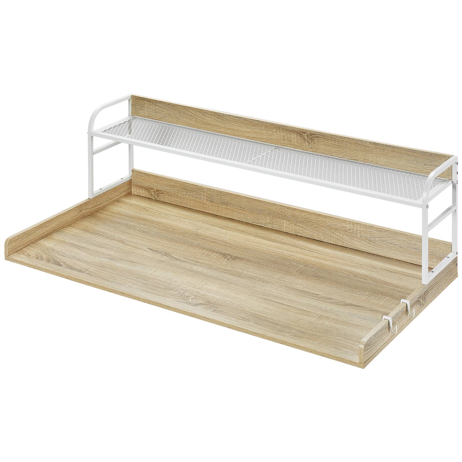 Alt View 5. VEVOR - Washer Dryer Countertop with 2-Tier Shelf, 54" x 27" Wooden Washer and Dryer Countertop with Anti-Slip Pads - Oak Color.