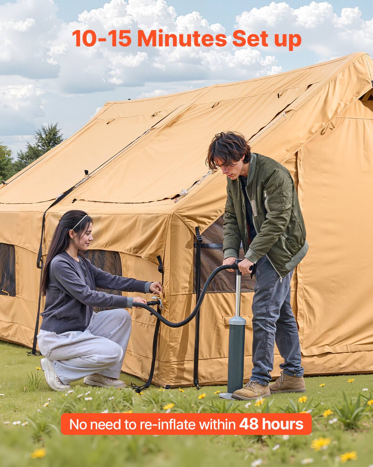 10-15 Minutes Set up
No need to re-inflate within 48 hours