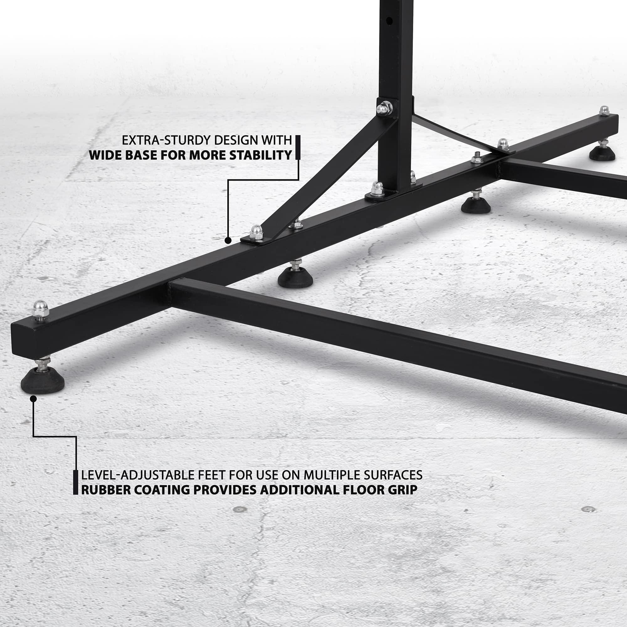 EXTRA-STURDY DESIGN WITH WIDE BASE FOR MORE STABILITY
LEVEL-ADJUSTABLE FEET FOR USE ON MULTIPLE SURFACES
RUBBER COATING PROVIDES ADDITIONAL FLOOR GRIP