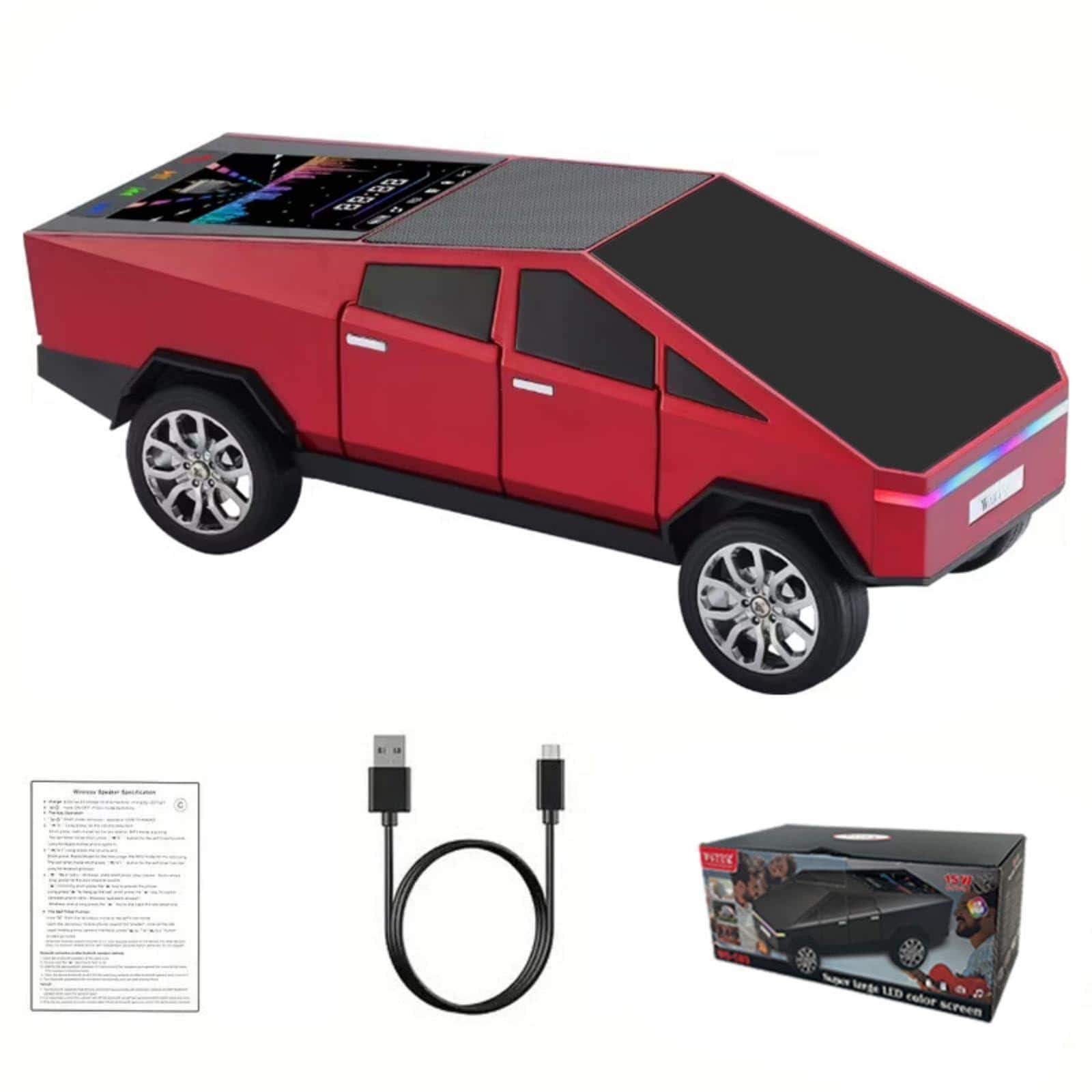 Pacoar Cade - Led Light Ws-580 Pickup Truck Replica Portable With Display Screen Hd Sound Tws Pairing Fm Radio Built-in Microphone - Red