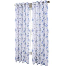 RT Designers Collection - Meadow Grommet Metallic Sheer Printed Doily Curtain Panel 54" x 95" - Blue