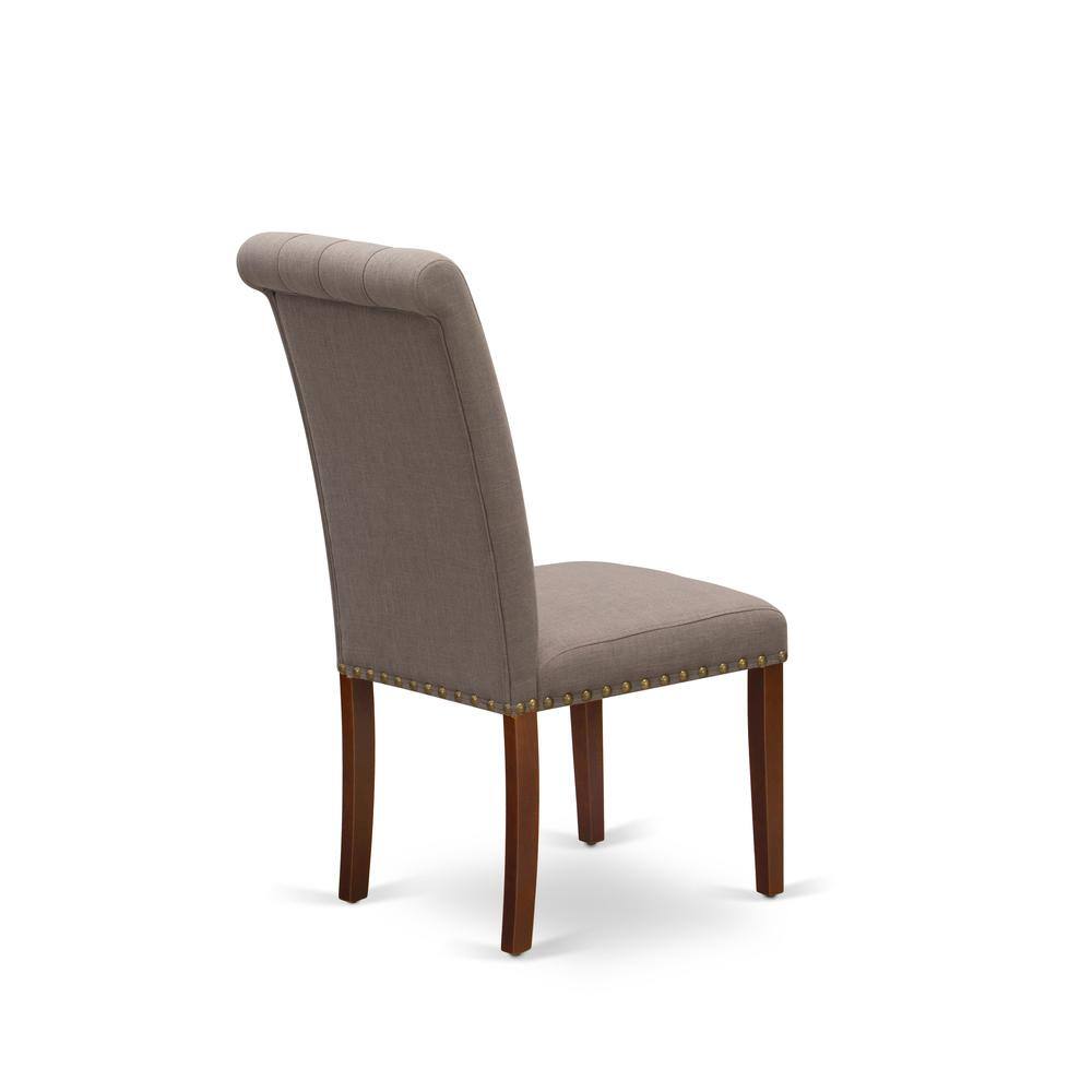 Alt View 3. East West Furniture - Bremond Dining Chairs - Dark Coffee Color Linen Fabric, Wooden Mahogany Finish Legs Modern Dining Room Chairs - Set of 2 - Brown.