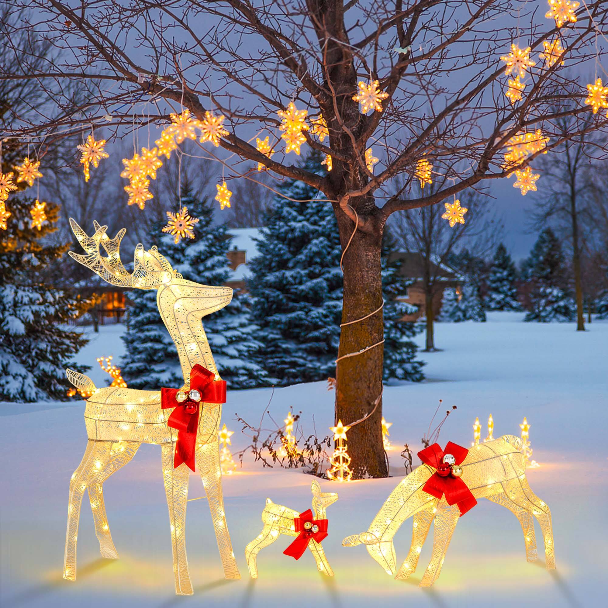 Alt View 3. Costway - 3 PCS Lighted Reindeer Family Set Pre-lit Christmas Decoration with 230 LED Lights - Gold.