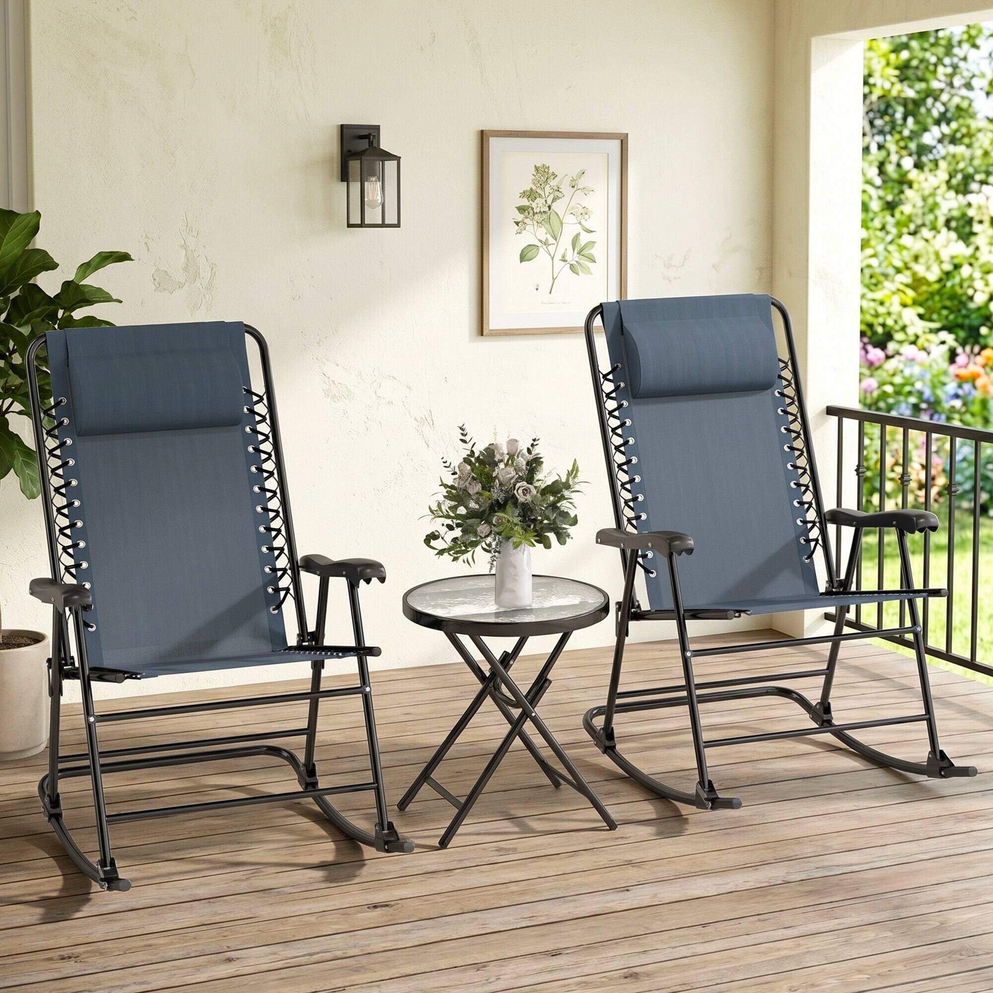 Alt View 1. Outsunny - Outdoor Folding Rocking Chair Patio Table Seating Set - Grey.