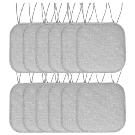 Sweet Home Collection - Herringbone Stitch Memory Foam Non-Slip 16" x 16" Chair Cushion Pad with Ties, 12-Pack - Gray