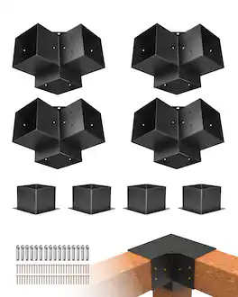 VEVOR - 6x6 Inch Pergola Bracket Kit (Inner Size 5.5x5.5), Set of 4 Heavy-Duty 3-Way Corner Brackets for Wooden Beams - Black