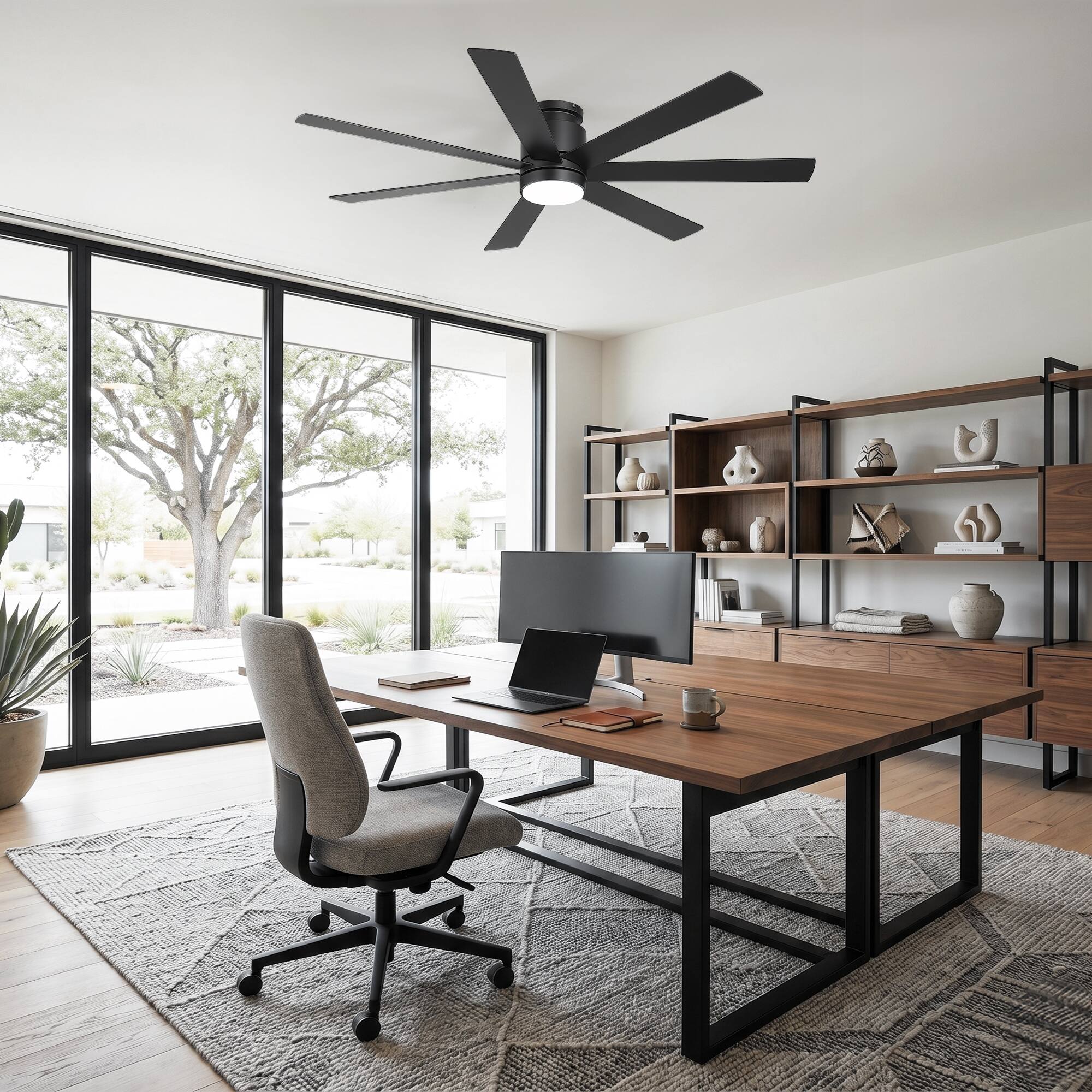 Alt View 6. Breezary - 60-Inch Low Profile Ceiling Fan with LED Light, 7 Plywood Blades, DC Motor, 6-Speed Remote, Tri-Color Dimmable with Memo - Black Walnut.
