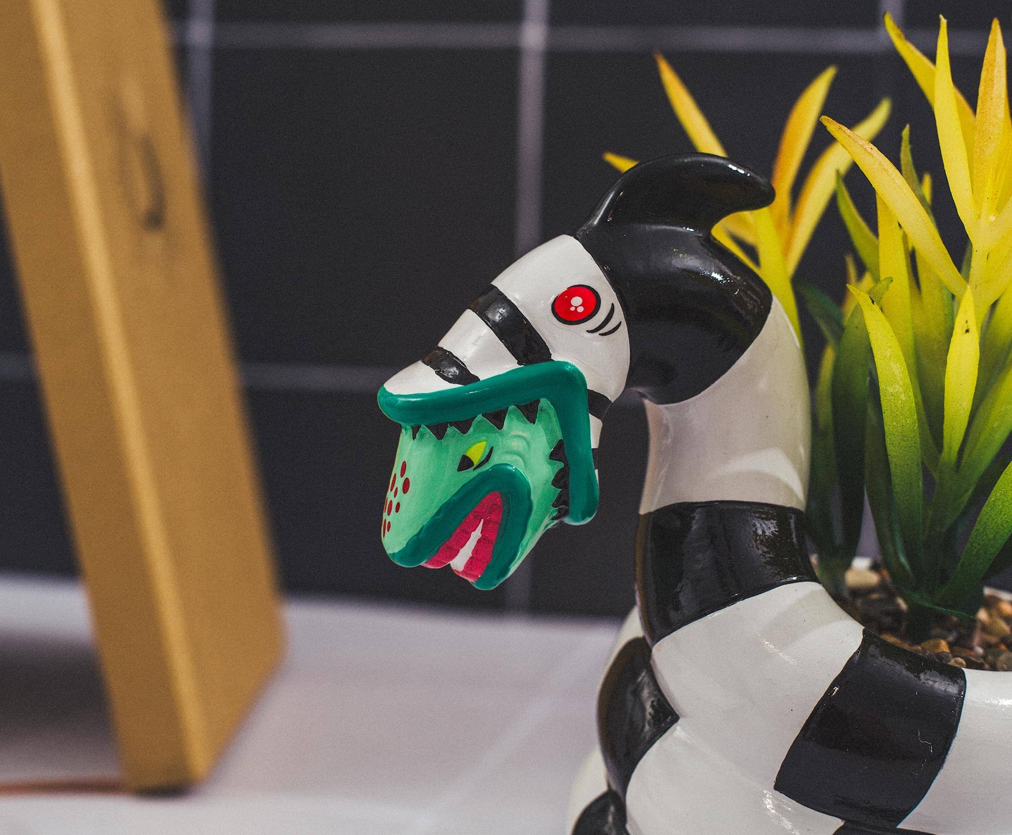 Alt View 4. Silver Buffalo - Beetlejuice Sandworm 6-Inch Ceramic Planter With Artificial Succulent - White.