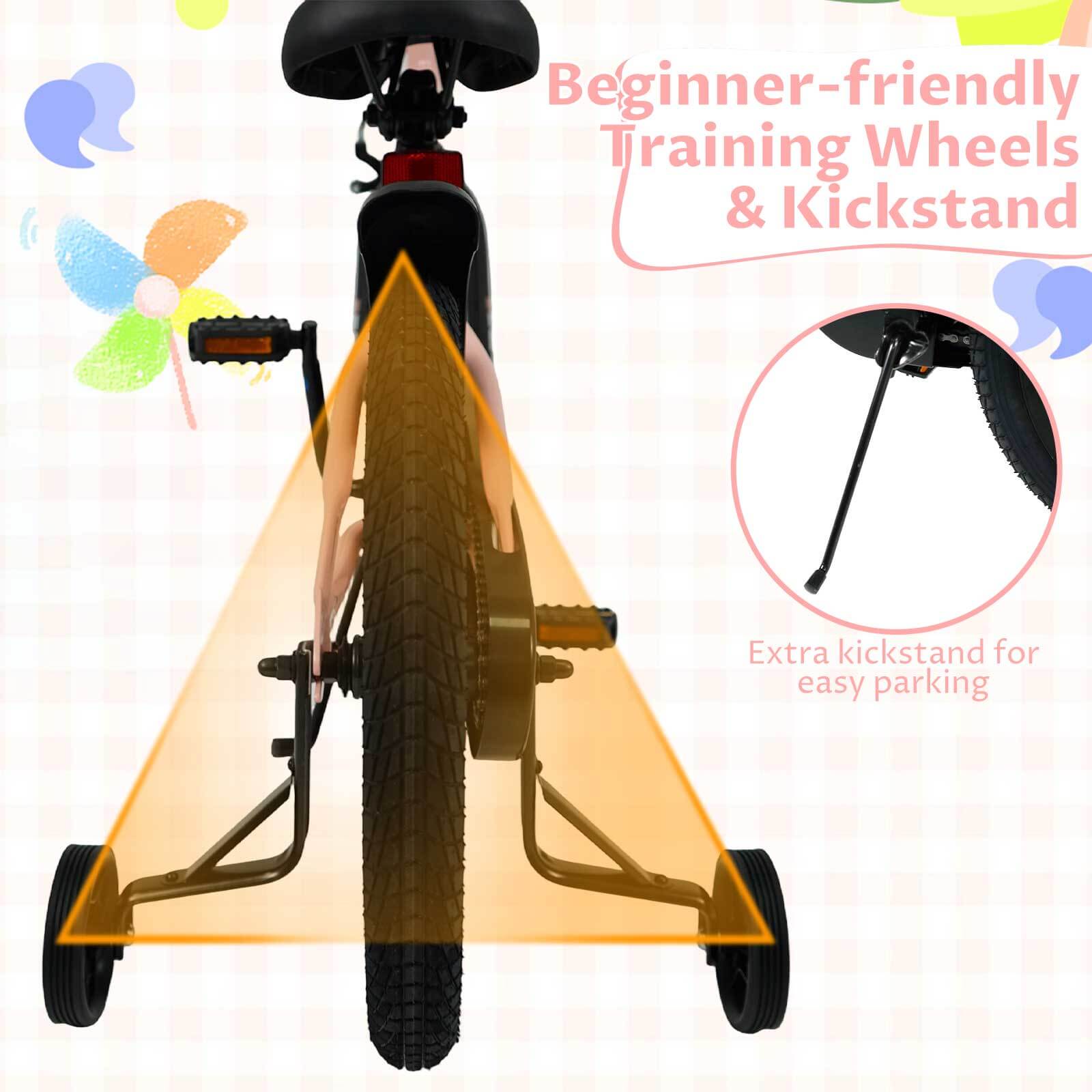 Beginner-friendly Training Wheels & Kickstand

Extra kickstand for easy parking