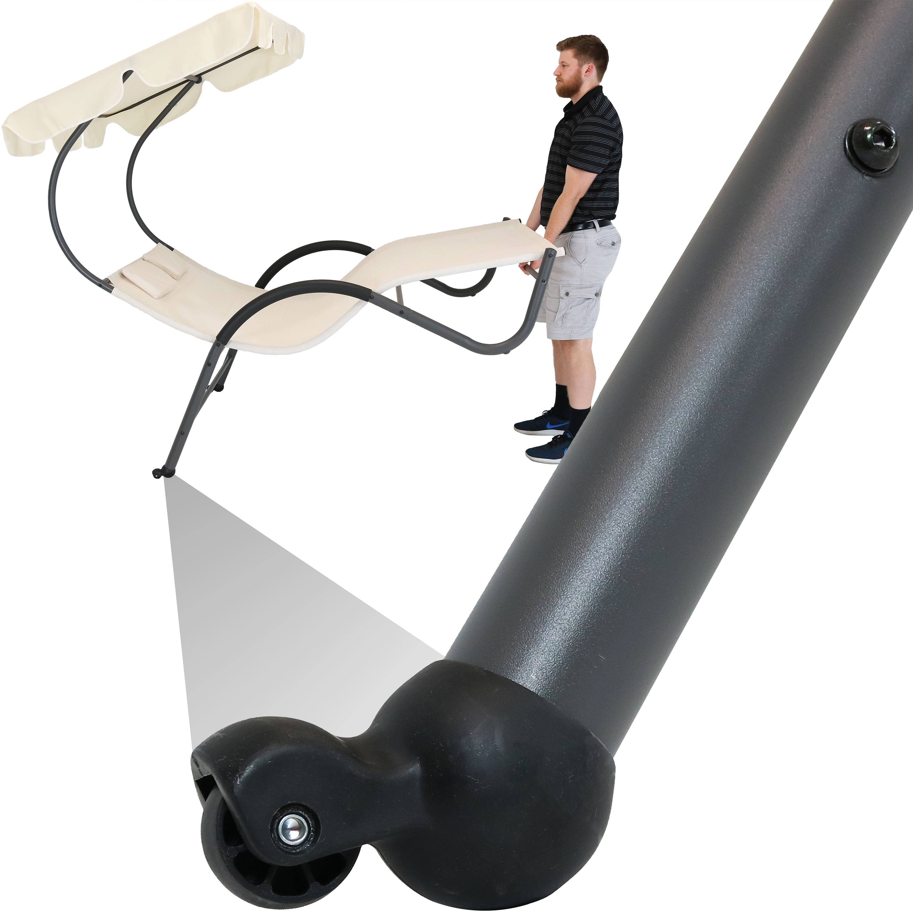 Alt View 5. Sunnydaze - Sling Fabric Double Outdoor Chaise Lounge Bed with Canopy - Off-white.