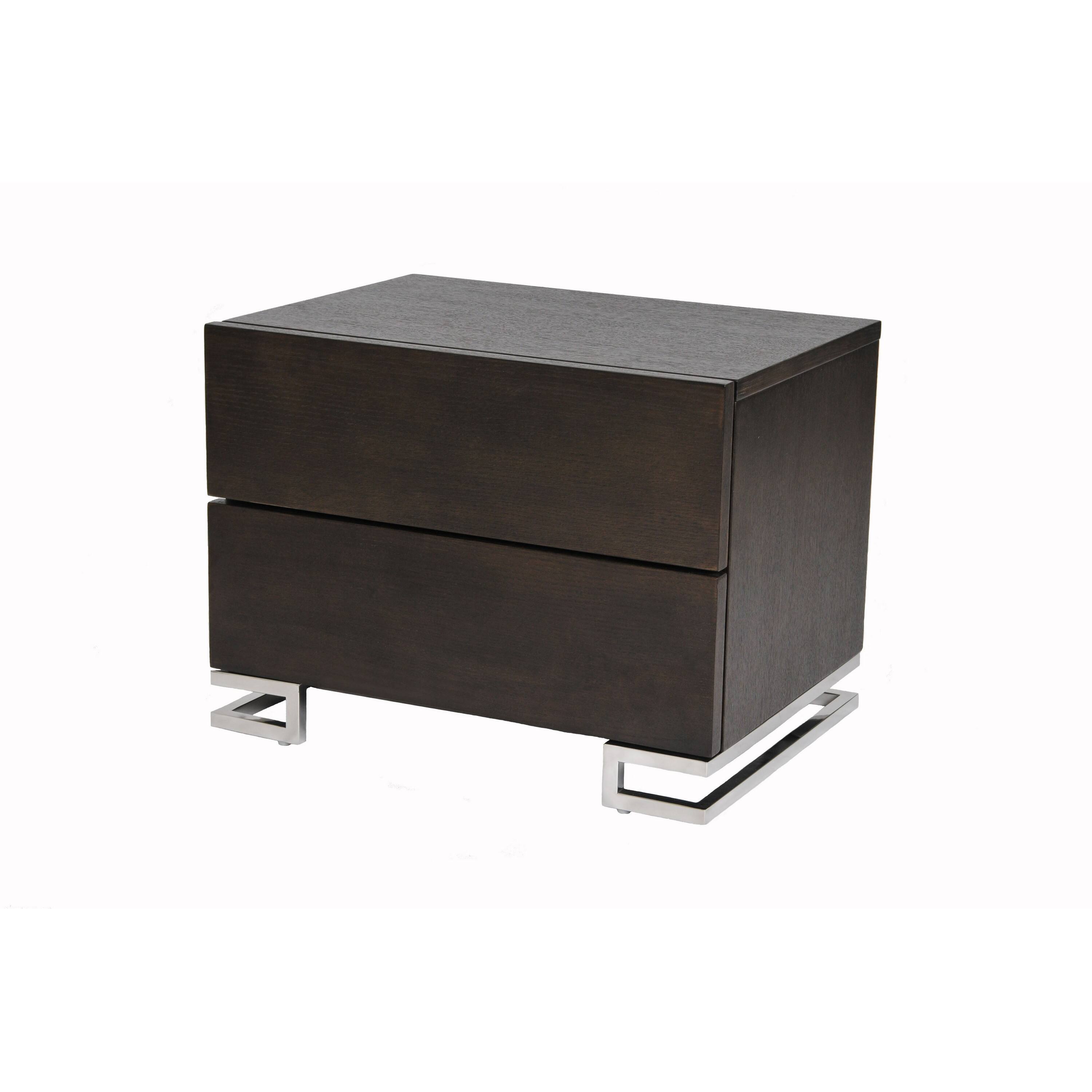 Front. Manhattan Lane - Sam 20 Inch Nightstand, 2 Drawers, Espresso , High Polished Metal Legs - Espresso Brown, Chrome.