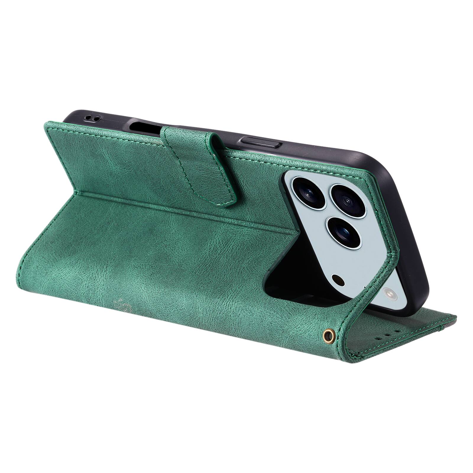 Back. Dteck - Wallet Case for Apple iPhone 17 Pro Max,Vintage PU Leather Flip Card Holder Kickstand Magnetic Closure Phone Cover - Green.