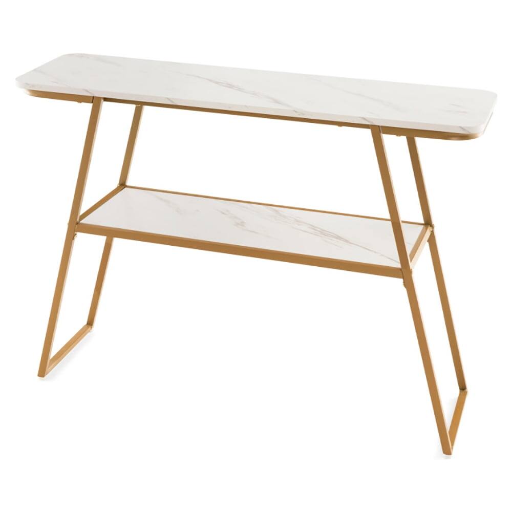 Kadyn - Console Table with Open Shelf Gold Metal Frame Living Room Hallway- Narrow Console Table, Entryway Hall Table - White