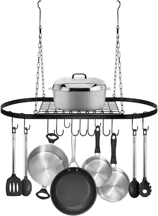 Front. Sorbus - Sorbus® Pot and Pan Rack for Ceiling with Hooks, Decorative Oval Mounted Storage Rack, Multi-Purpose Organizer for Home - Black.