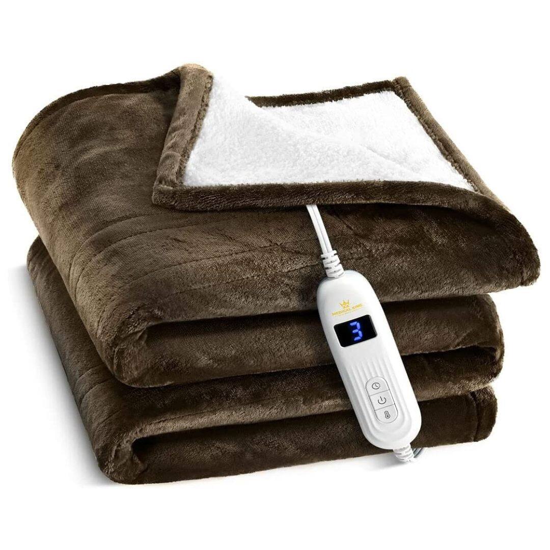 Front. Medical King - Electric Heated Blanket with Hand Controller for 10 Heating Settings Brown 50 x 60 - Brown.