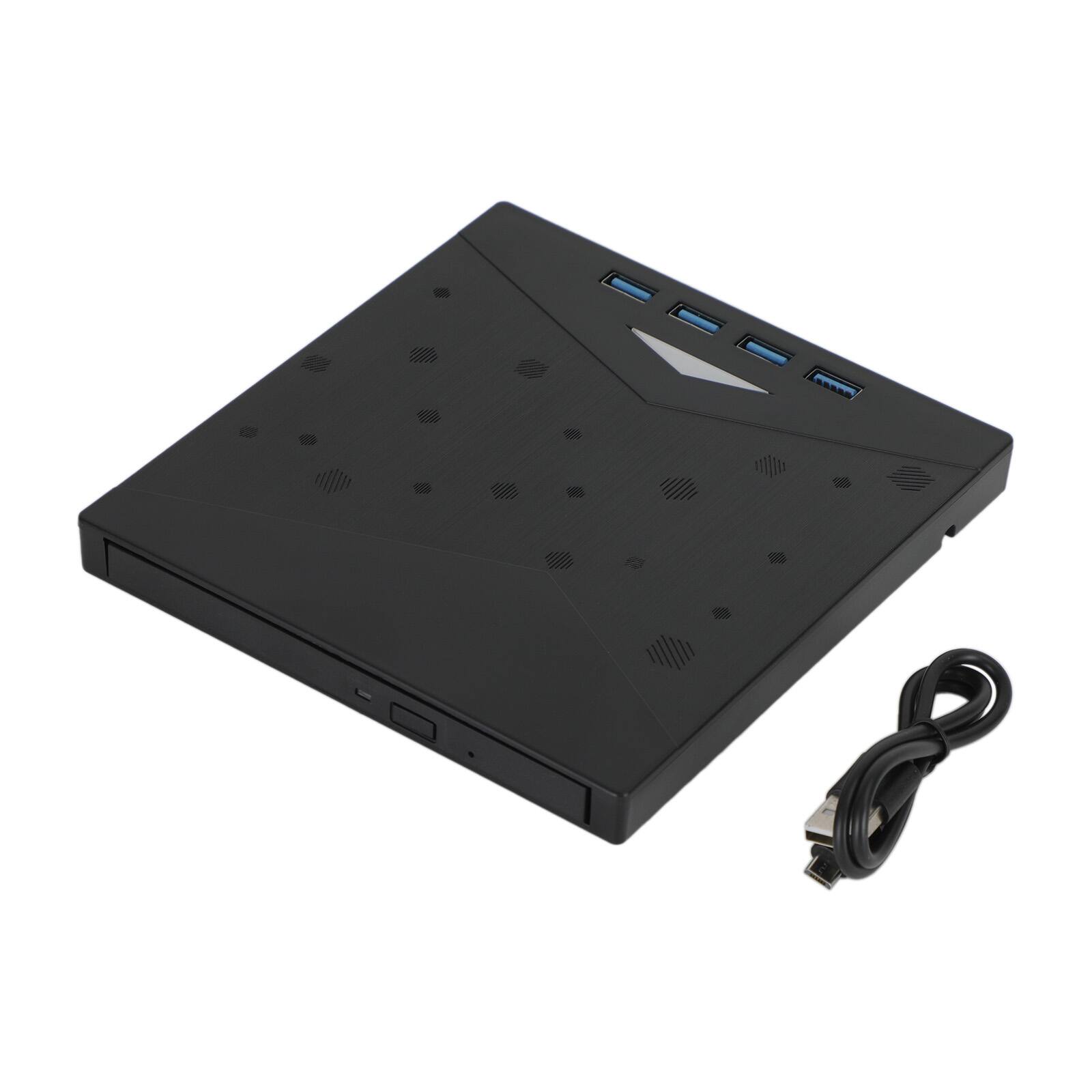 Front. Topteng - 7-in-1 External DVD Drive with 4-Port USB 3.0 Hub & Card Reader - CD/DVD Burner, USB-C for Laptop/PC/Mac - Black.