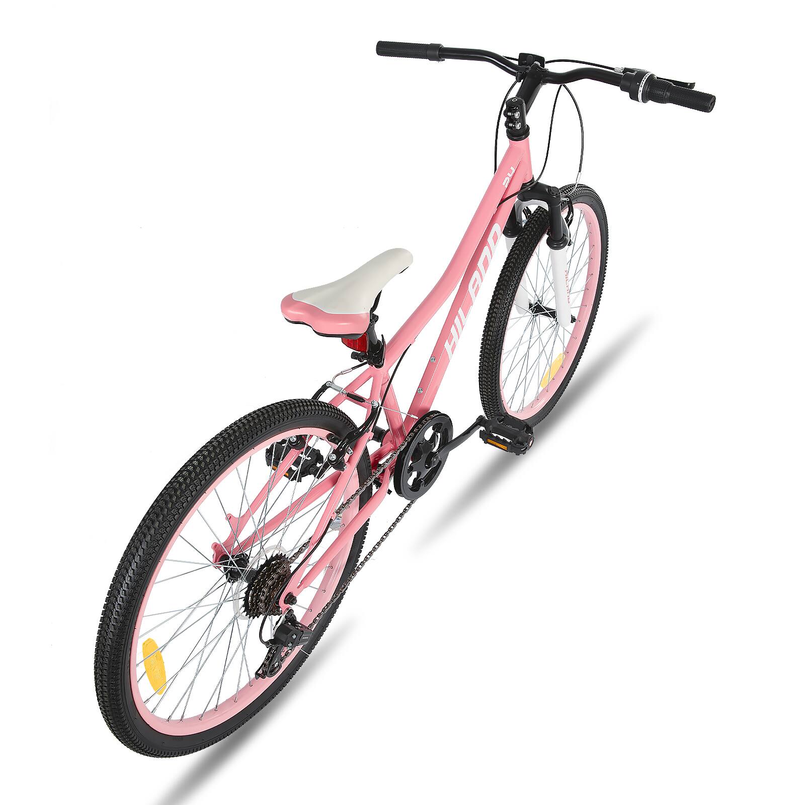 Alt View 6. HILAND - HILAND 24 Inch Mountain Bike for Boy Girl with Suspension Fork, 7-Speed Kids' MTB Bicycle, Pink - Pink.