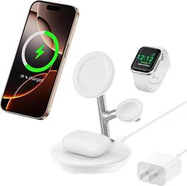 RISOKEYS - 3-in-1 Wireless Charger - Magnetic Phone Stand for Apple 16, 14, Watch, and Bluetooth Earbuds - White