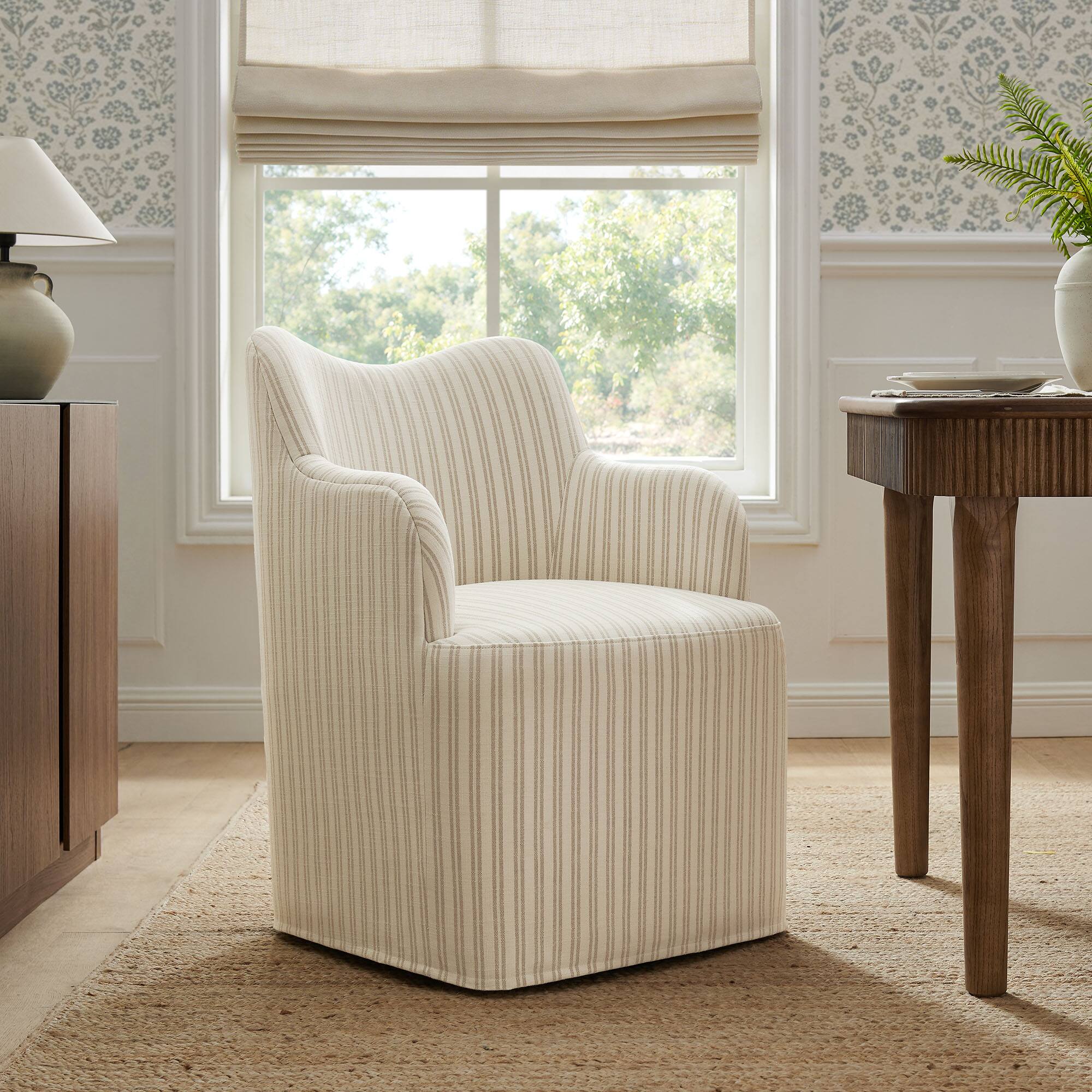 Front. Modway - Cordelle Linen Blend Swivel Dining Chair by Modway - Oatmeal Stripe.
