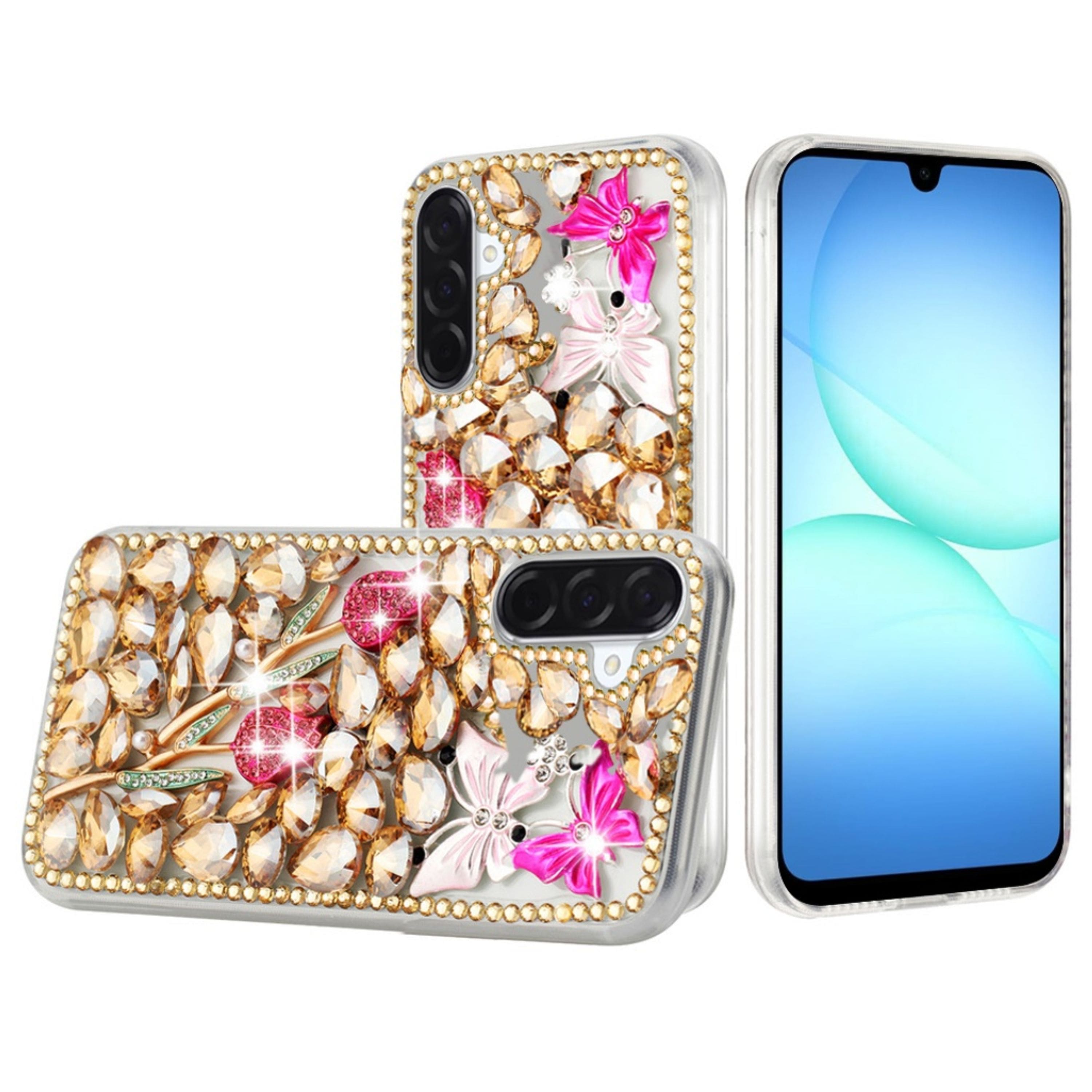 Kitcheniva - Full Diamond Bling 3D Jewel Ornaments Plus Tempered Glass For Samsung A17 5G Gold Exquisite Garden - Multicolor price history on PriceWatchPro
