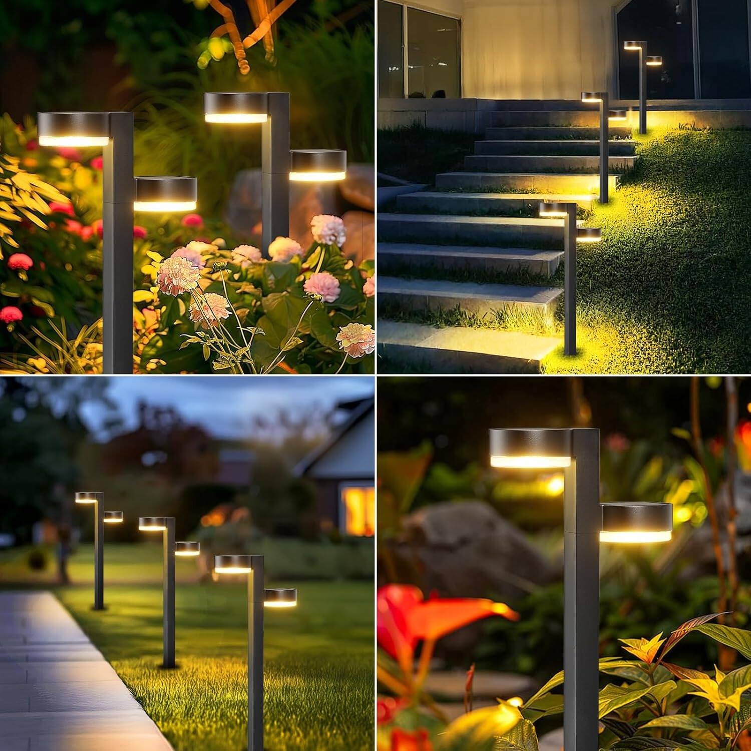 Alt View 3. MOSZAR LLC - 4 Pack Solar Pathway Lights, 8-Head Waterproof LED Outdoor Garden Lights, Auto On/Off, 12Hrs - Black.