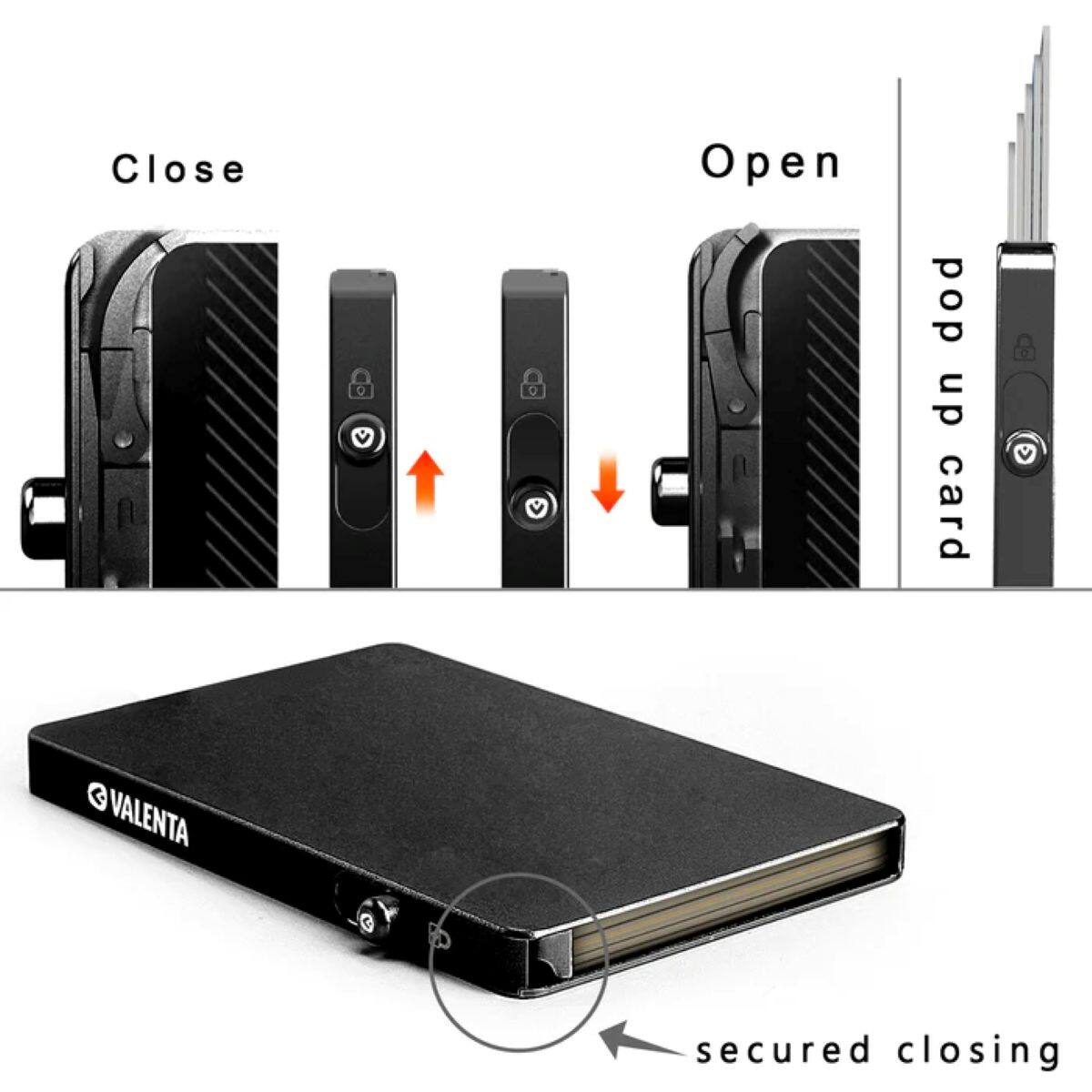 Close Open pop up card VALENTA secured closing