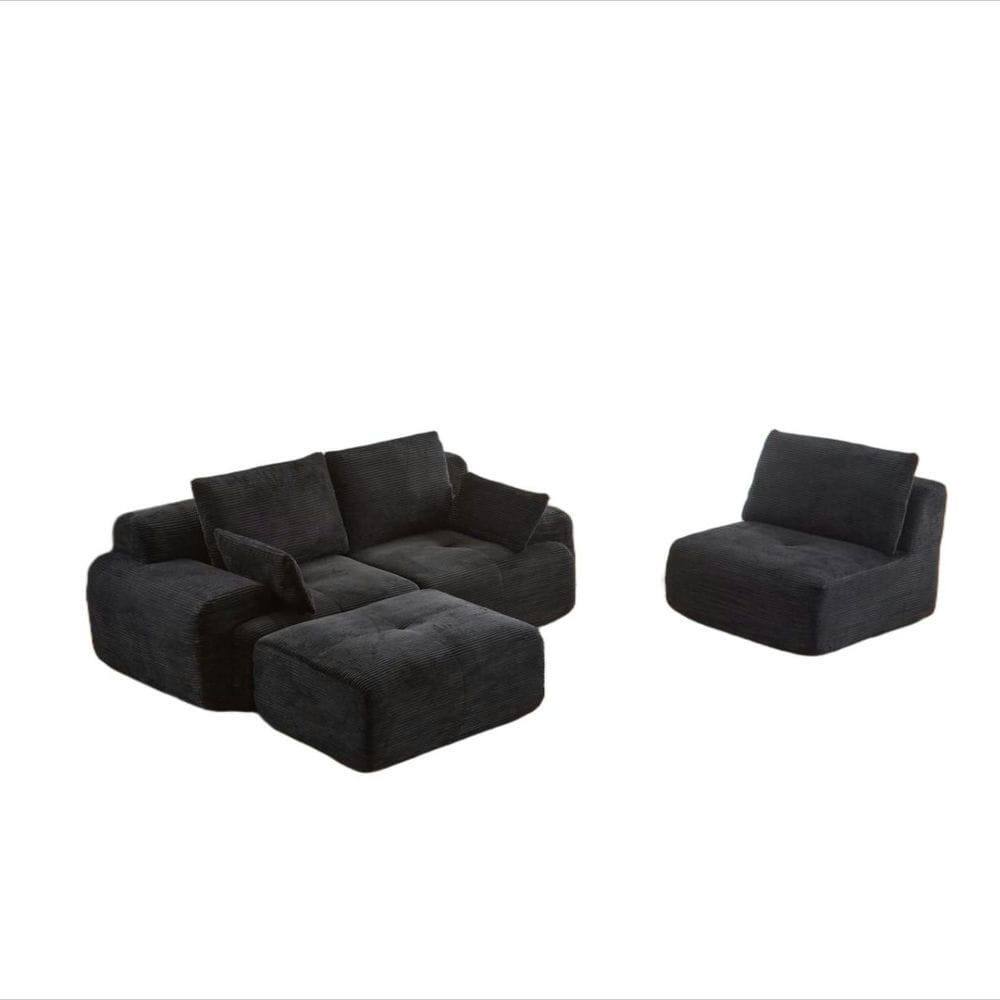 Alt View 1. Kadyn - Modern Memory Foam Compressed Sofa, Large Pet-Friendly Sectional Couches, Corduroy Fabric, Black - Black.