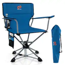 Costway - 360° Swivel Hunting Chair with Mesh Cup Holder & Storage Pockets Cozy Backrest - Blue