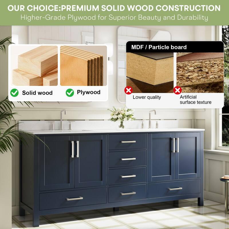 OUR CHOICE: PREMIUM SOLID WOOD CONSTRUCTION  
Higher-Grade Plywood for Superior Beauty and Durability  

Solid wood  
Plywood  

MDF / Particle board  
Lower quality  
Artificial surface texture