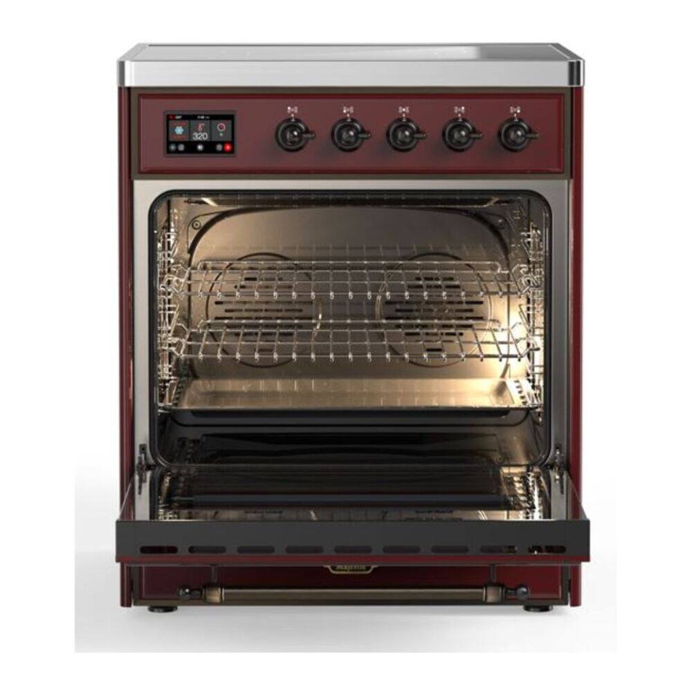 Alt View 3. ILVE - ILVE Majestic II Series  30 in. Induction Range with 4 Induction Elements (Burnished Trim) - Burgundy.