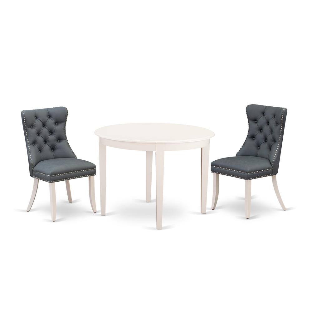 Left. East West Furniture - East West Furniture Boston 3 Piece Room Set Includes a Round Dining Table and 2 Upholstered Parson Chairs - White.