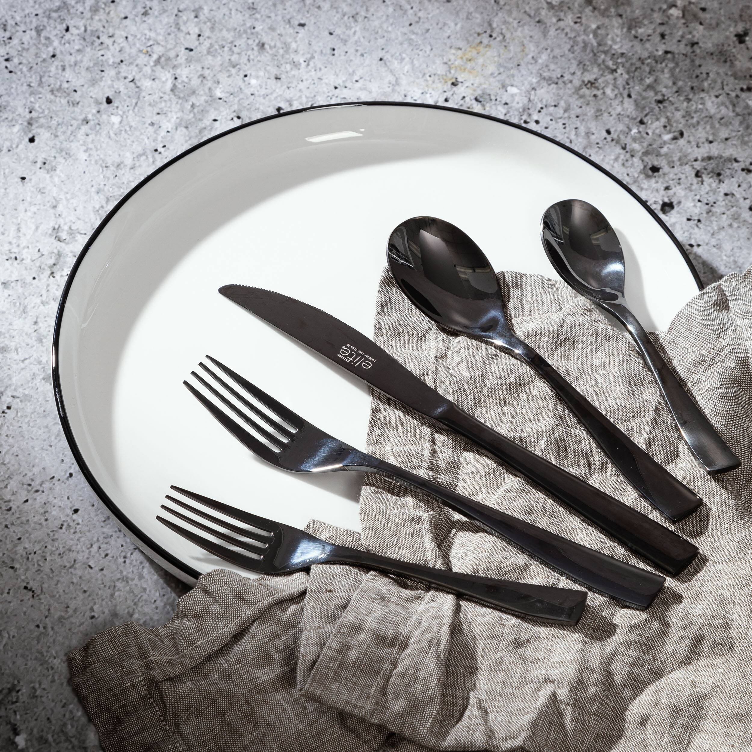 Alt View 3. Gibson - Gibson Elite Holland Road 20 Piece Black Stainless Steel Flatware Set - Black.