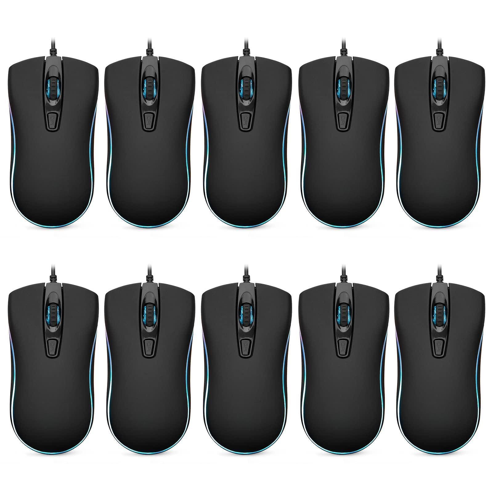 Comfort Essence - Wired Mouse Computer With Backlit Comfortable Grip Optical Usb Mice Support Windows Pc Laptop Desktop - Wireless - 10 PACK (Blue Light)