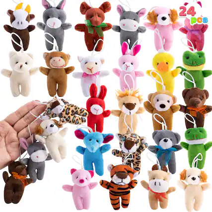 Front. Joyfy - 24 Pcs Small Stuffed Animals 3" Kids Party Favors Mini Plush Toys Bulk Animals Keychain Decoration for Boys Girls.
