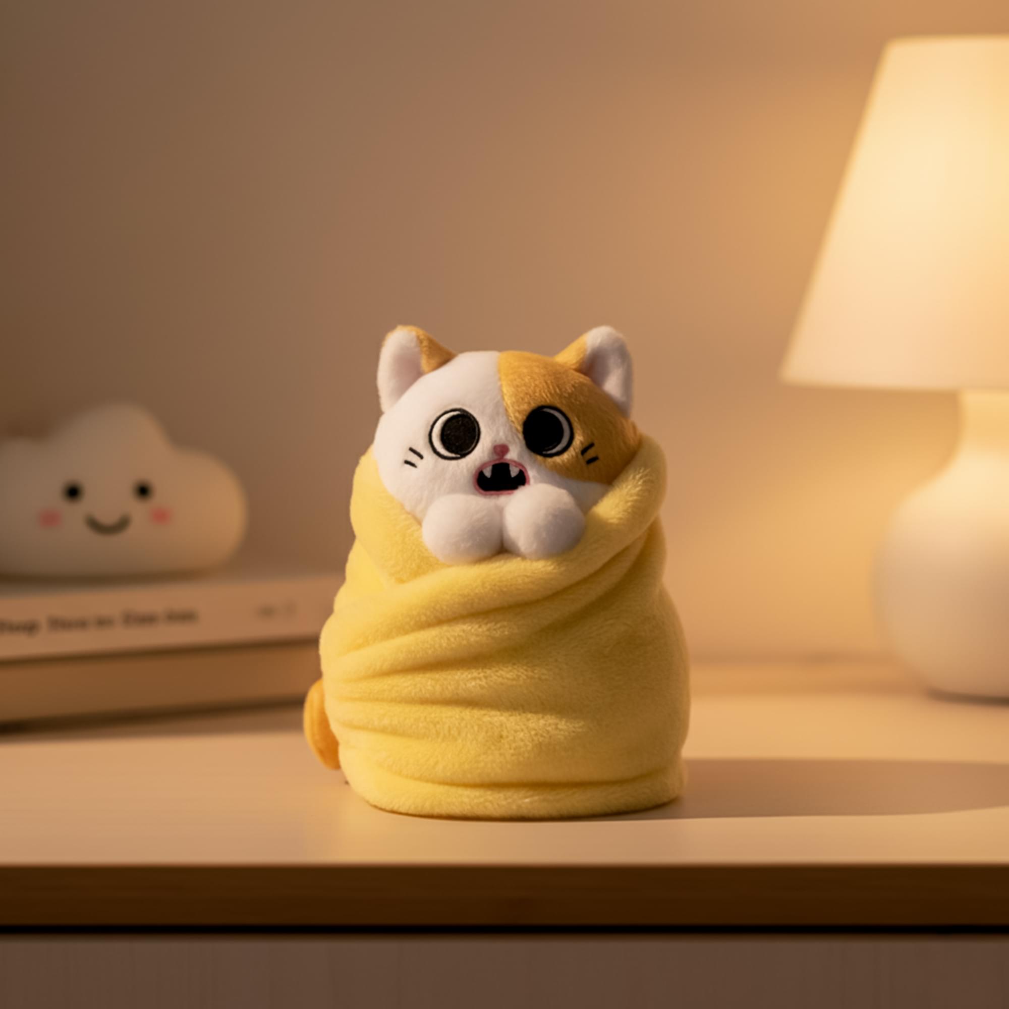 Alt View 2. Uncute - Purritos Pork Bun Plush Kitten in Blanket | 7 Inches - Beige.