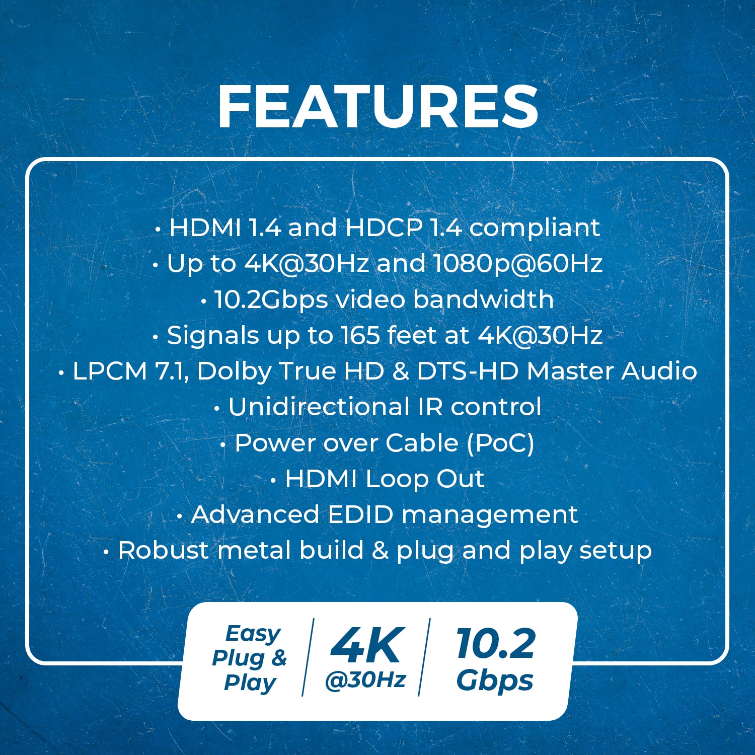 Orei 4K@30Hz 1x4 HDMI™ Extender Splitter (Loop) 230ft (cat6) HD14