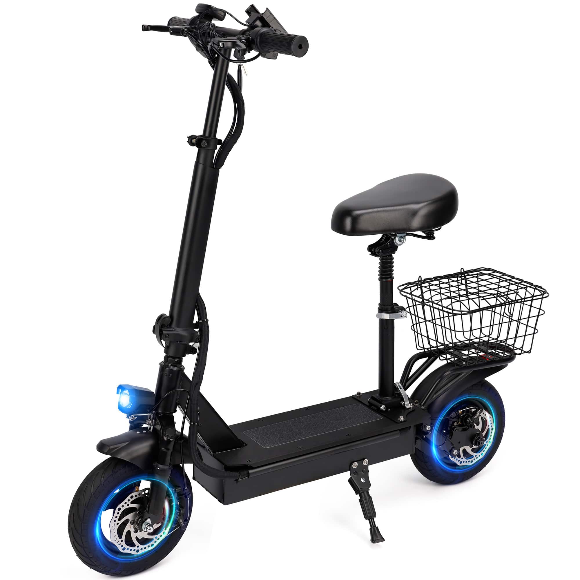 Topteng - ​​400W Electric Scooter with Seat for Adults - 10" Tires, 25-Mile Range, 20MPH, Foldable Design & Basket, 330lbs Load​ - Black