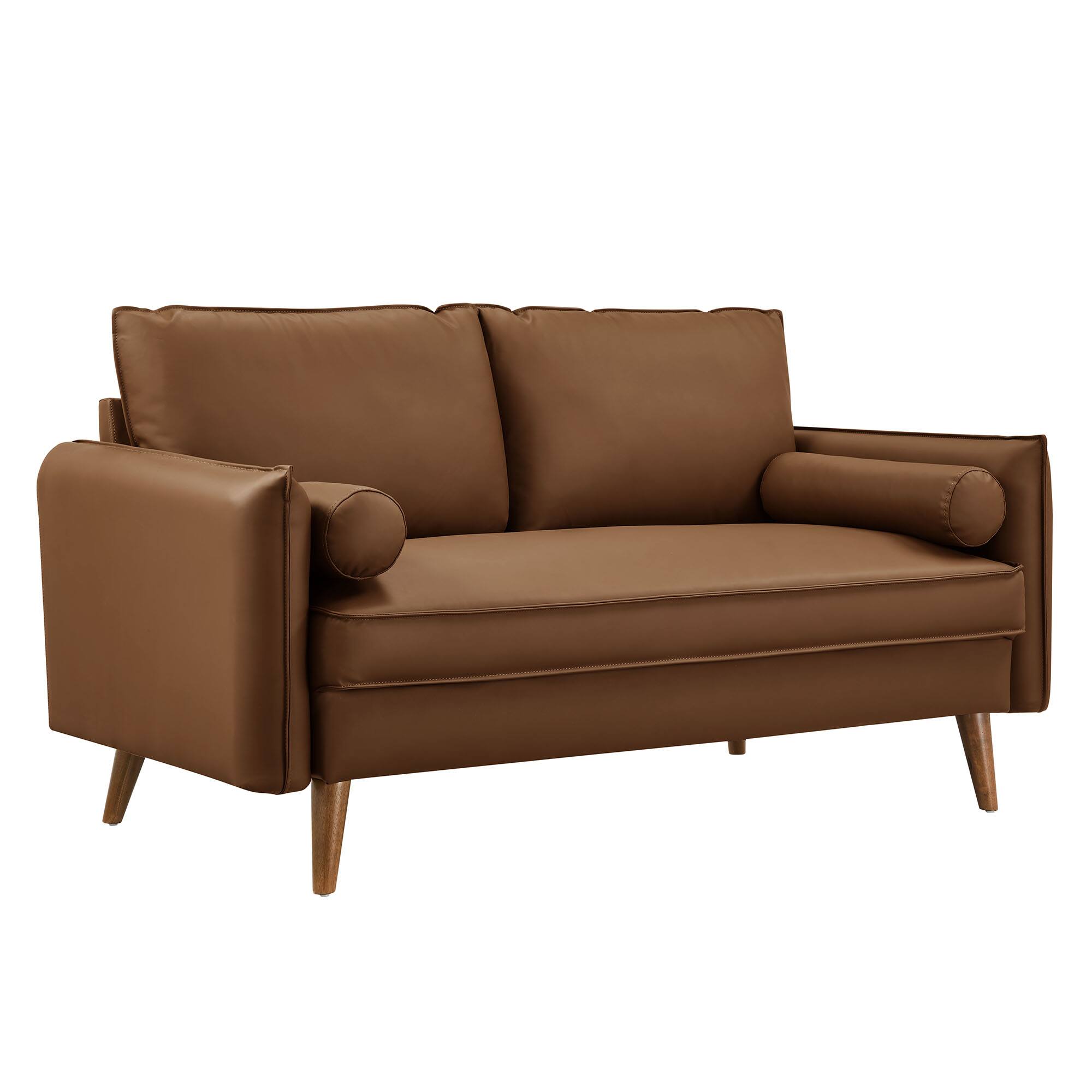 Angle. Modway - Revive Upholstered Vegan Leather Loveseat by Modway - Brown.