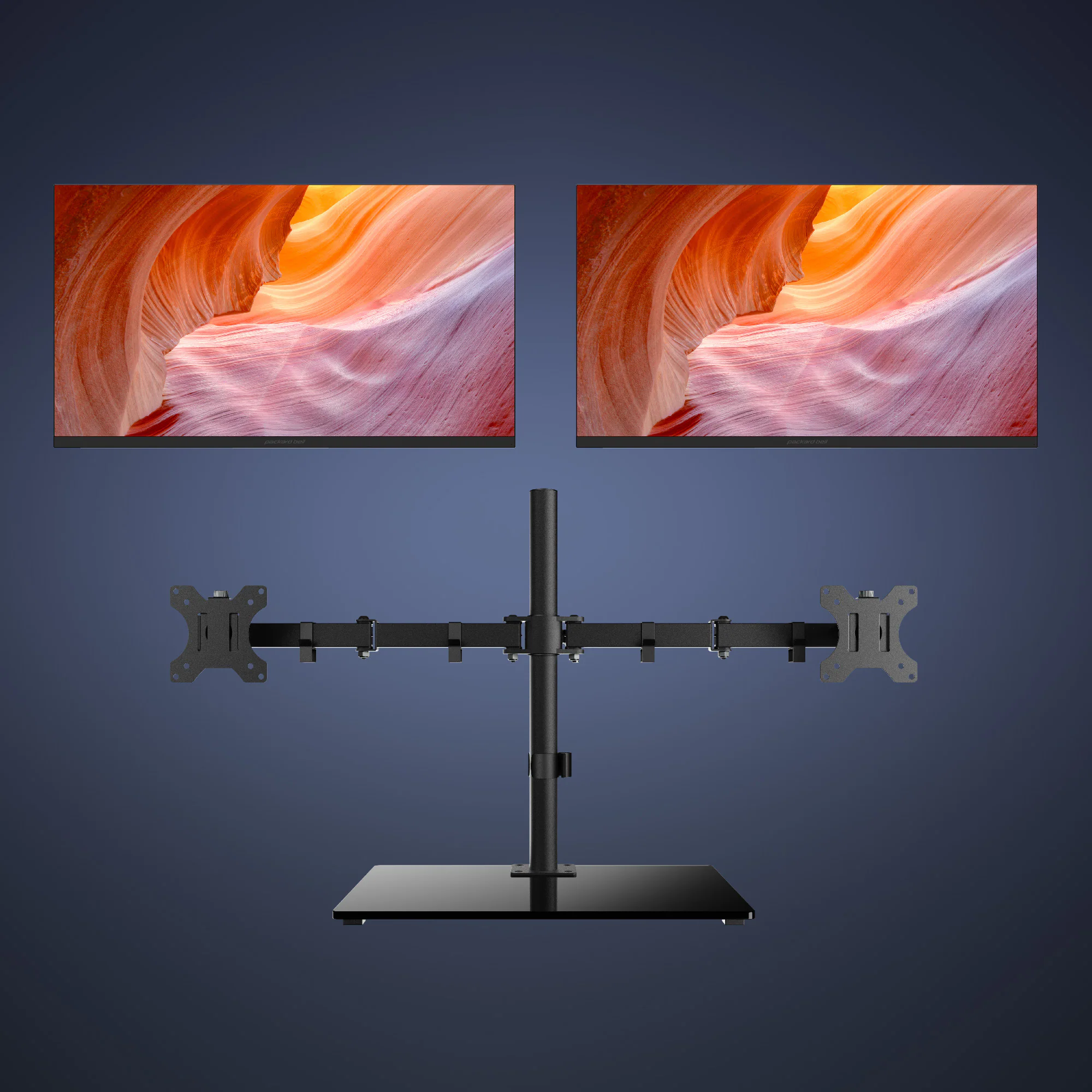 Front. Packard Bell - Packard Bell airFrame Workstation – 2× 21" FHD Monitors + VESA Mount - Black.