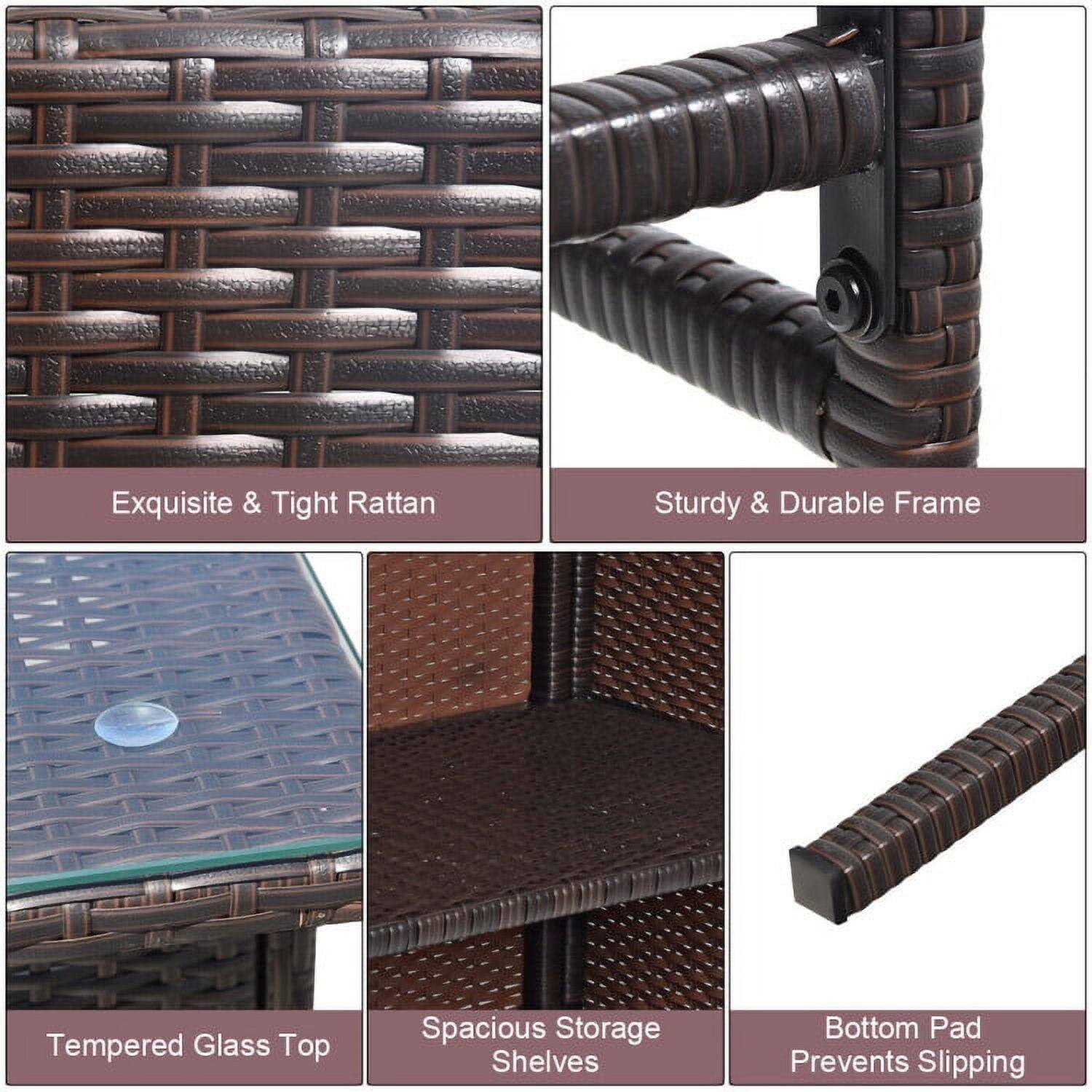 - Exquisite & Tight Rattan
- Sturdy & Durable Frame
- Tempered Glass Top
- Spacious Storage Shelves
- Bottom Pad Prevents Slipping