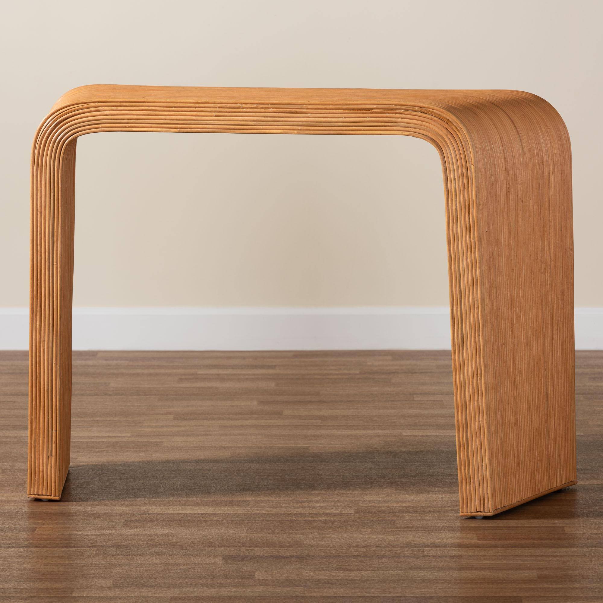 Alt View 7. bali & pari - Eilis Bohemian Fluted Rattan Waterfall Console Table - Light Honey.