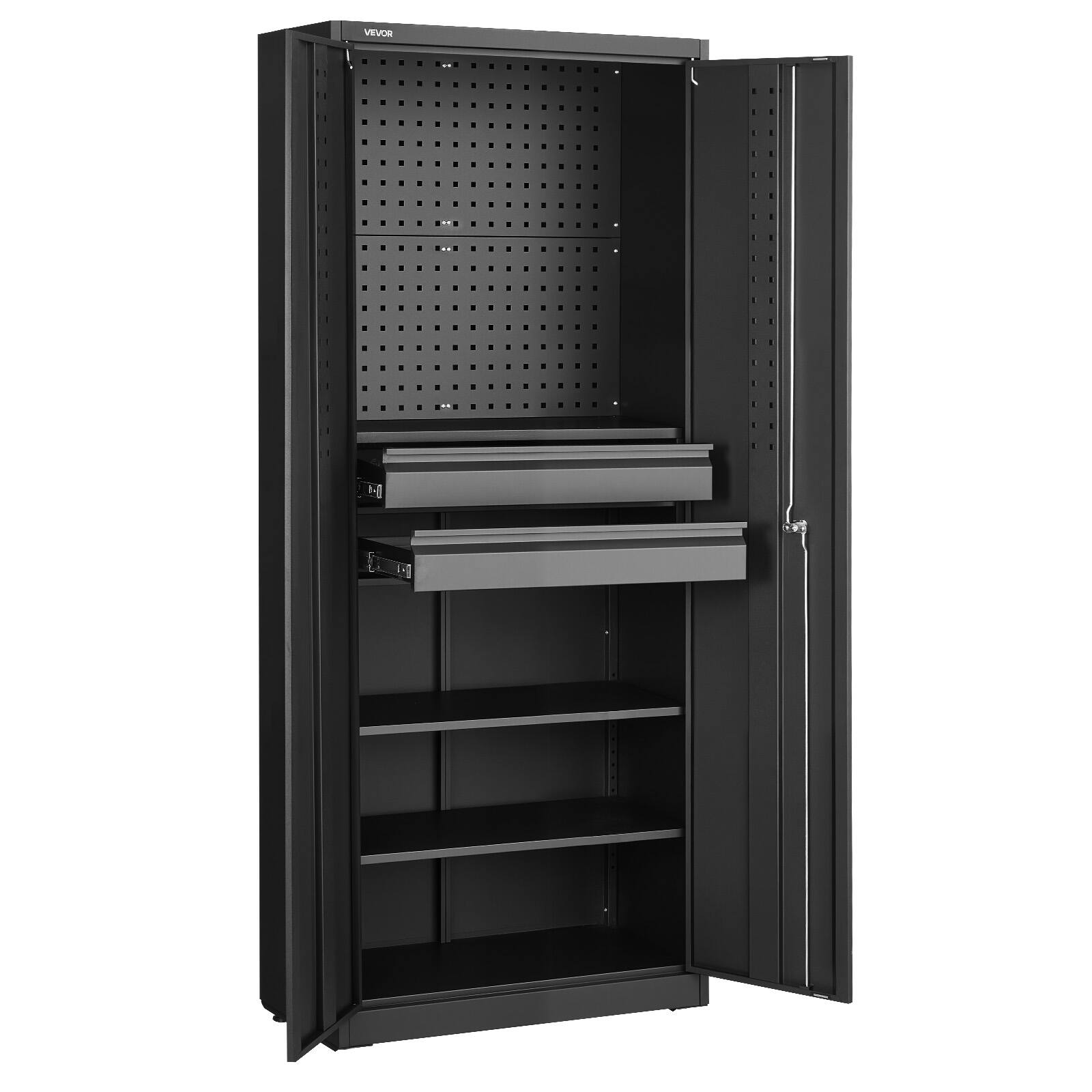 Alt View 5. VEVOR - Metal Storage Cabinet, 180 lbs Shelf Load Capacity, 70.87" Tall Garage Tool Storage Cabinet with 2 Locking Doors - Black.