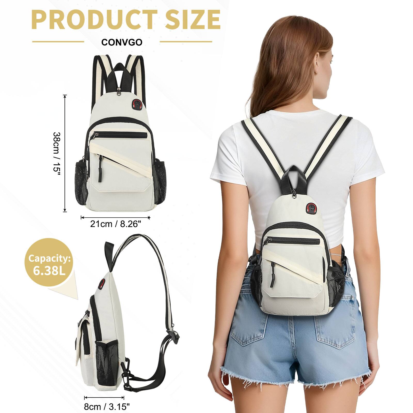 PRODUCT SIZE  
CONVGO  

38cm / 15"  
21cm / 8.26"  
8cm / 3.15"  

Capacity: 6.38L