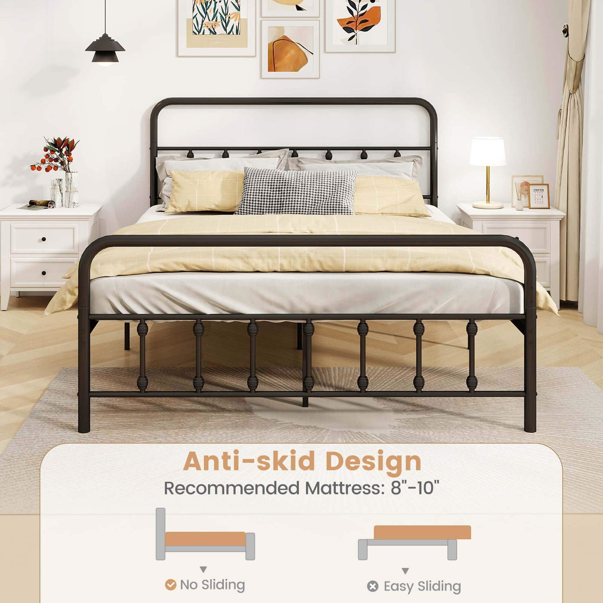 Anti-skid Design Recommended Mattress: 8"-10" No Sliding x Easy Sliding