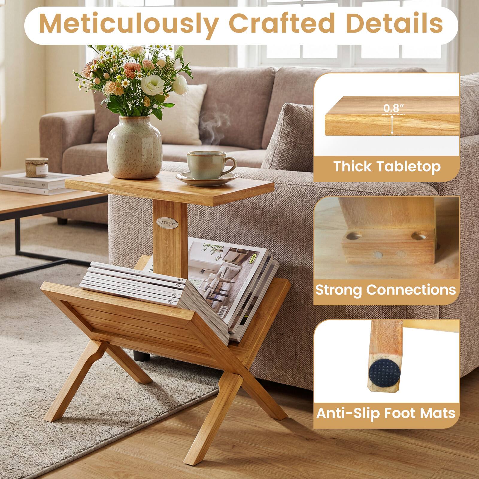 Meticulously Crafted Details

- 0.8" Thick Tabletop
- Strong Connections
- Anti-Slip Foot Mats