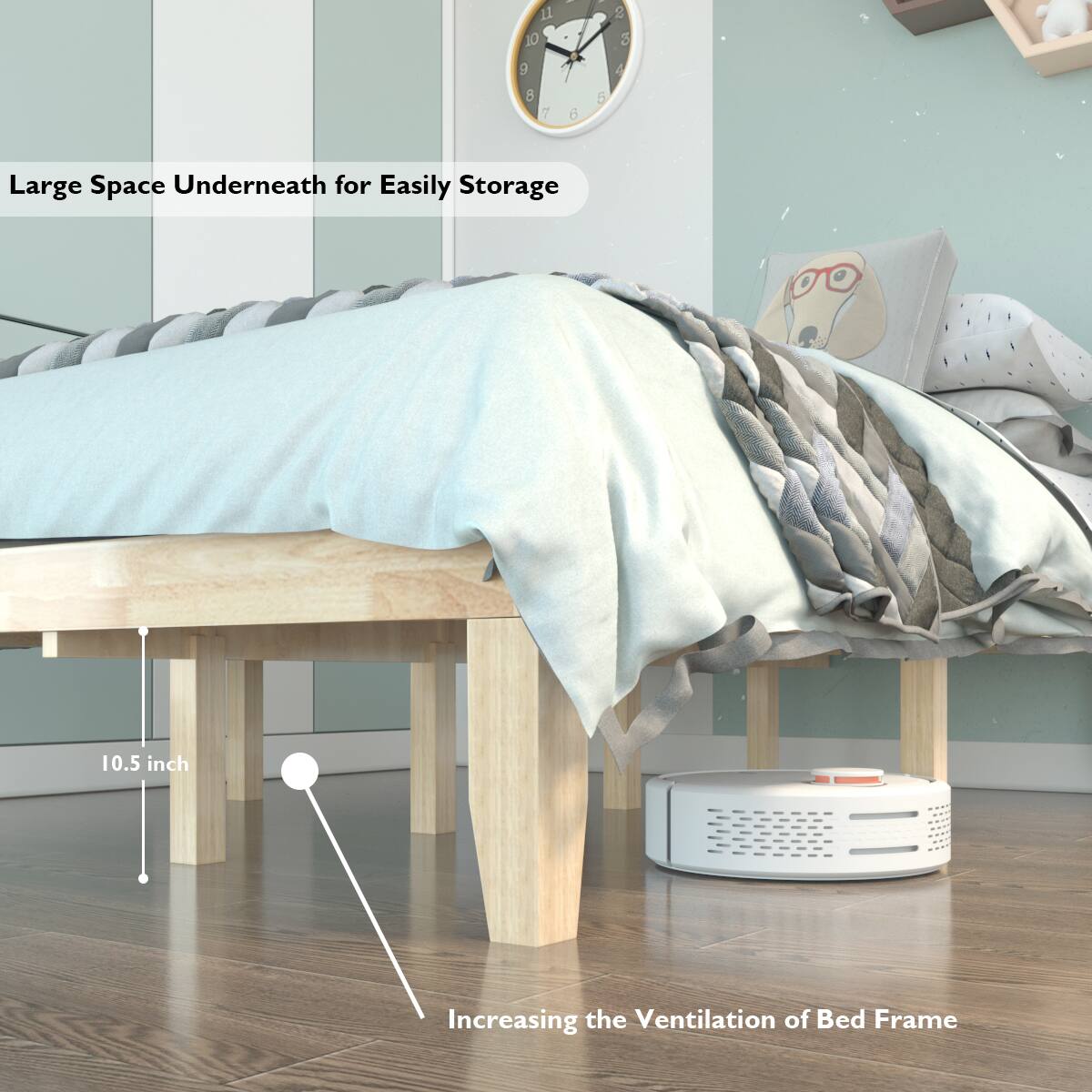 L1 10.5 inch Increasing the Ventilation of Bed Frame Large Space Underneath for Easily Storage