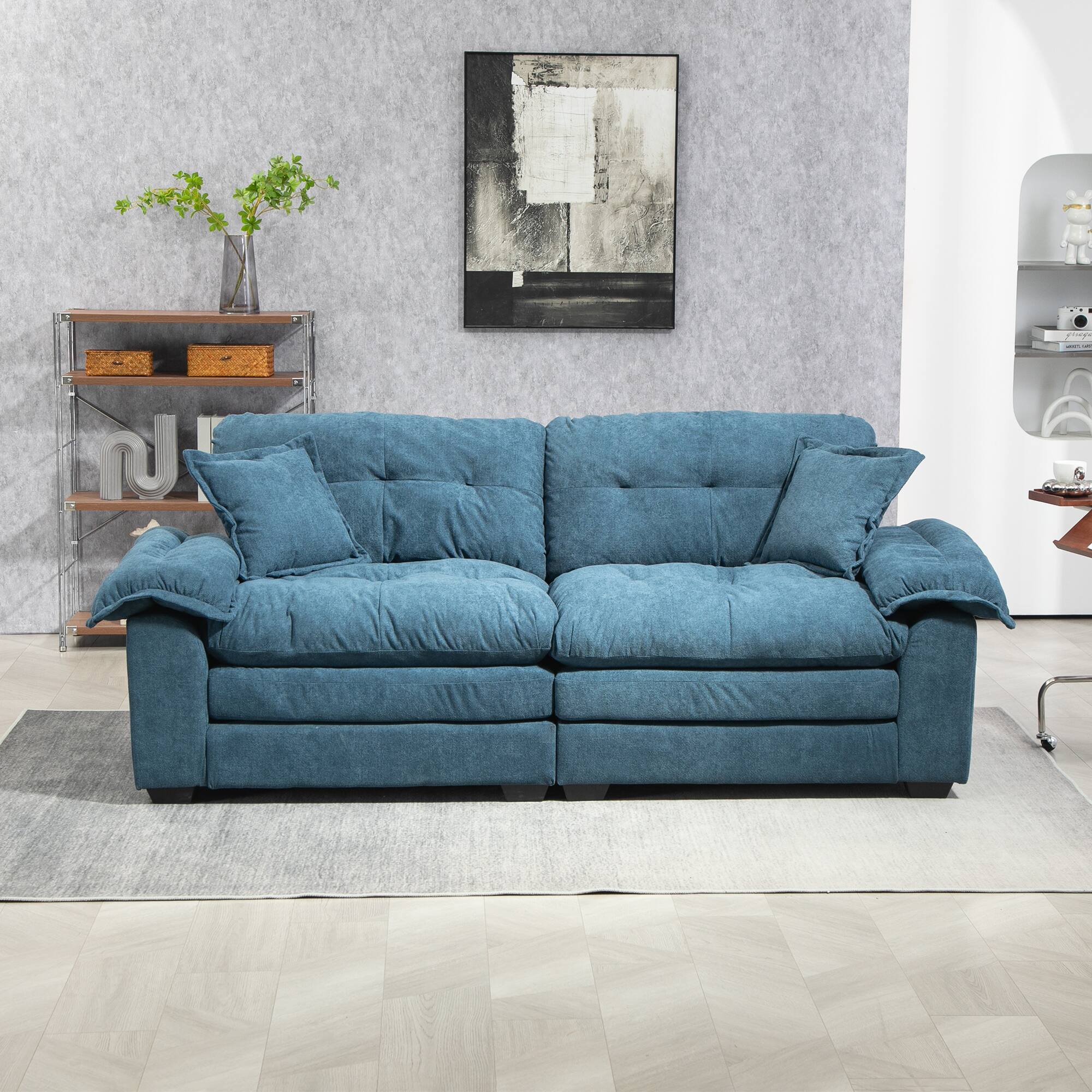 Angle. Tiramisubest - 84"Chenille Sofa,Loveseat Deep Seat Sofa Couch with Pillows & Memory Foam for Living Room,Apartment,Office Lounge-Blue - Blue.