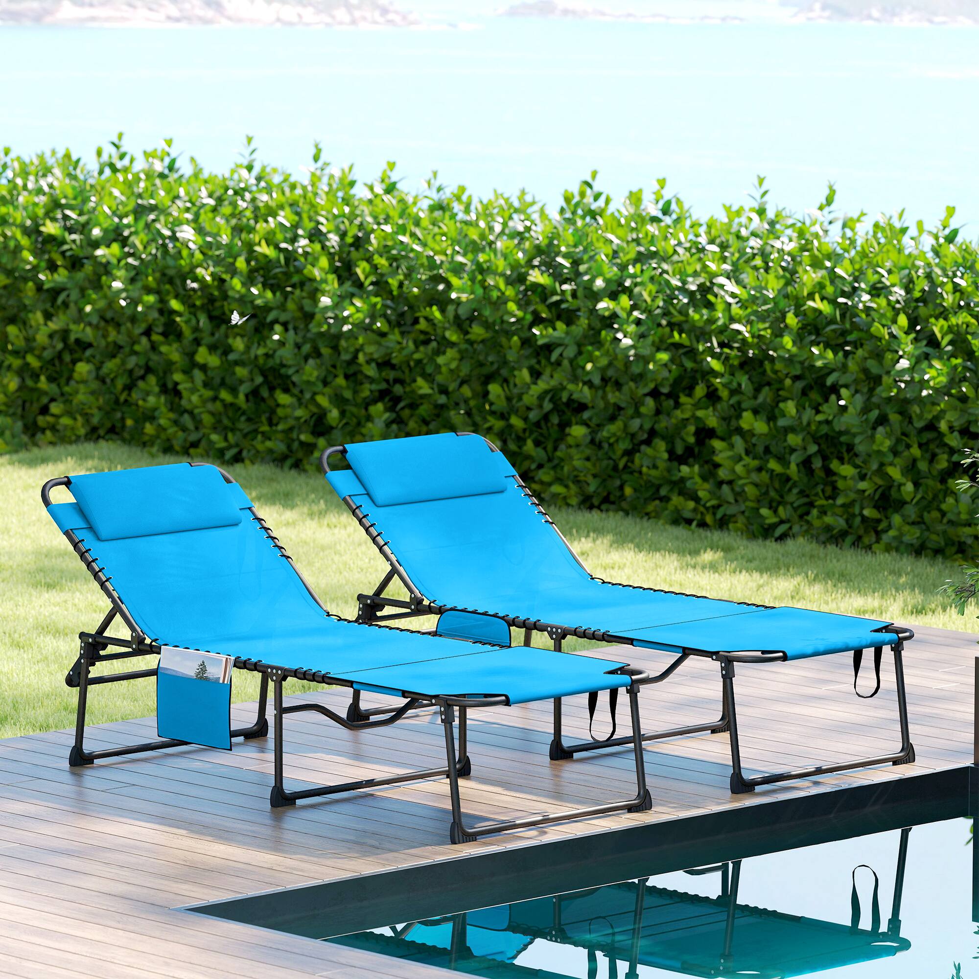 Alt View 8. Outsunny - Piece Folding Chaise Lounge Pool Chairs with 5-level Reclining Back, Reading Hole - Blue.